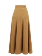 Matchesfashion.com Three Graces London - Aria Panelled Cotton-poplin Midi Skirt - Womens - Brown