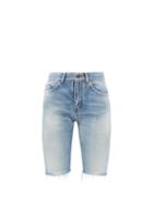 Matchesfashion.com Saint Laurent - High-rise Frayed-cuff Denim Shorts - Womens - Light Blue