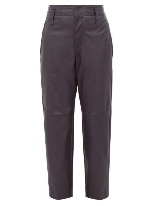 Matchesfashion.com Brunello Cucinelli - High Rise Tapered Leather Trousers - Womens - Navy