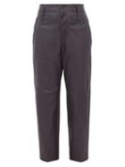 Matchesfashion.com Brunello Cucinelli - High Rise Tapered Leather Trousers - Womens - Navy