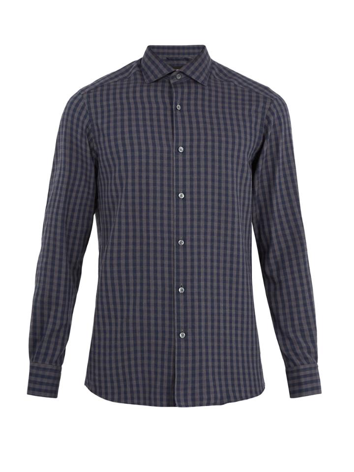 Ermenegildo Zegna Spread-collar Checked Cotton-blend Shirt