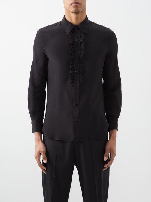 Nili Lotan - Rio Ruffled-front Silk-crepe Shirt - Mens - Black