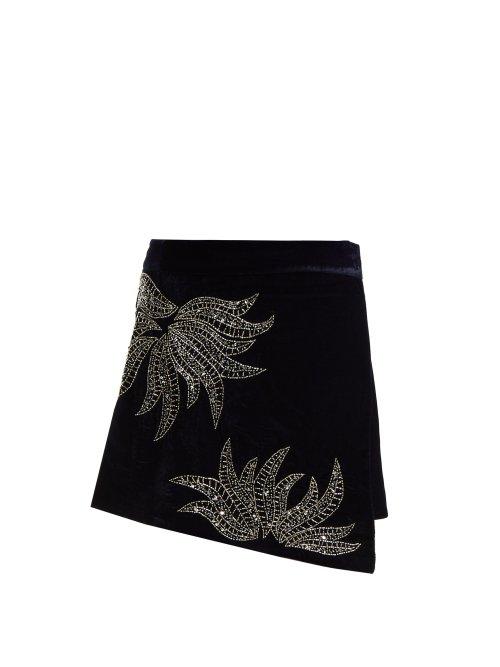 Matchesfashion.com Dodo Bar Or - Paula Embellished Velvet Mini Skirt - Womens - Navy
