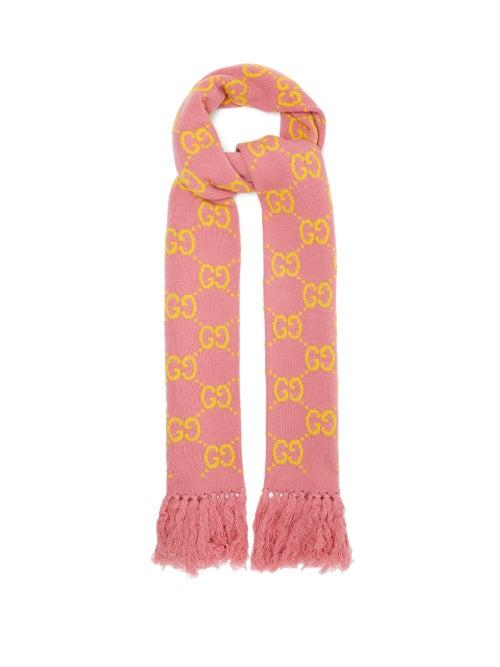 Gucci - Gg Logo-jacquard Wool Scarf - Womens - Pink Multi