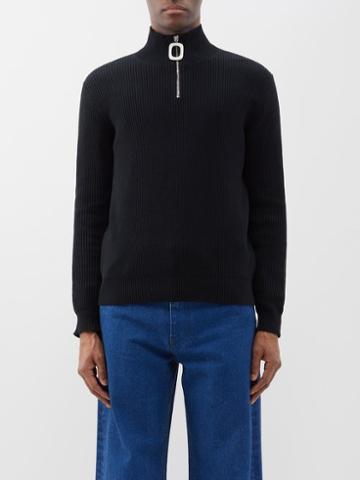 Jw Anderson - Quarter-zip Ribbed-cotton Sweater - Mens - Black