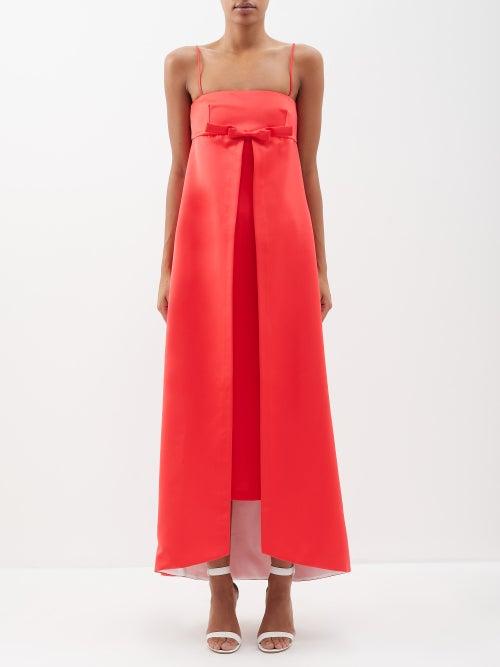 Bernadette - Phillipe Bow-appliqu Satin-duchesse Midi Dress - Womens - Red