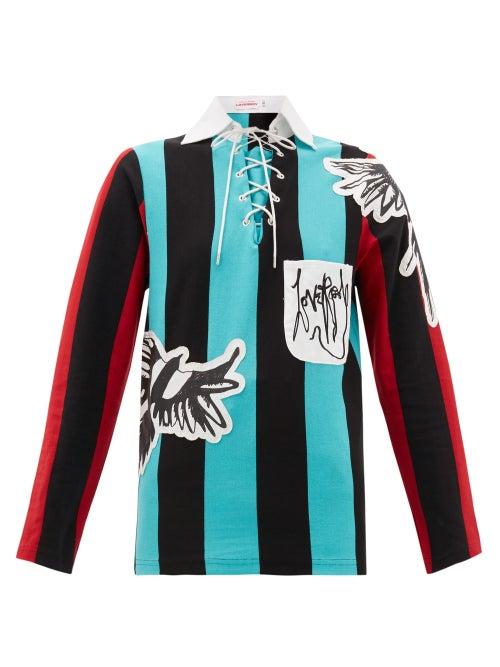 Matchesfashion.com Charles Jeffrey Loverboy - Magpie-appliqu Striped Cotton Top - Womens - Black Multi