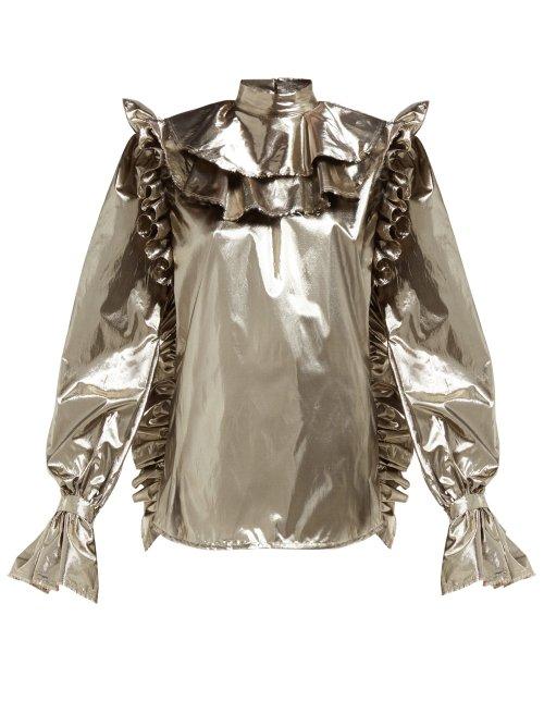 Matchesfashion.com Harris Reed - Ruffle Trimmed Lam Blouse - Womens - Silver
