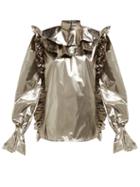 Matchesfashion.com Harris Reed - Ruffle Trimmed Lam Blouse - Womens - Silver