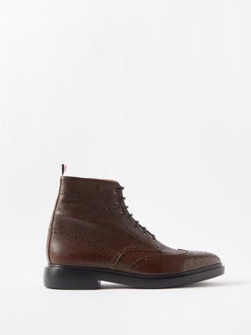 Thom Browne - Wingtip Pebbled-leather Brogue Boots - Mens - Dark Brown