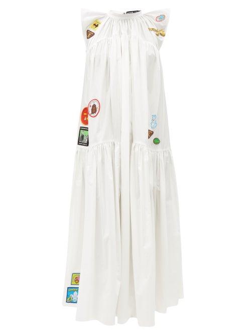 Matchesfashion.com Chopova Lowena - Embroidered Gathered Cotton-poplin Dress - Womens - White