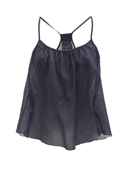 Ladies Lingerie Loup Charmant - Scoop-neck Organic-cotton Cami Top - Womens - Navy