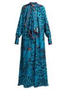 Matchesfashion.com Msgm - Leopard Print Satin Maxi Dress - Womens - Blue