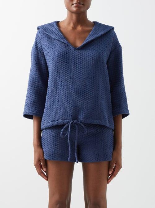 Lisa Marie Fernandez - Sailor-collar Cotton Honeycomb-pique Top - Womens - Navy
