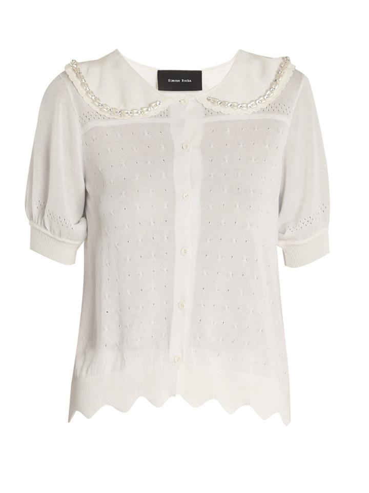 Simone Rocha Embellished Eyelet-knit Short-sleeved Cardigan