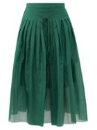 Matchesfashion.com Sara Lanzi - Pleated Cotton-blend Voile Midi Skirt - Womens - Green