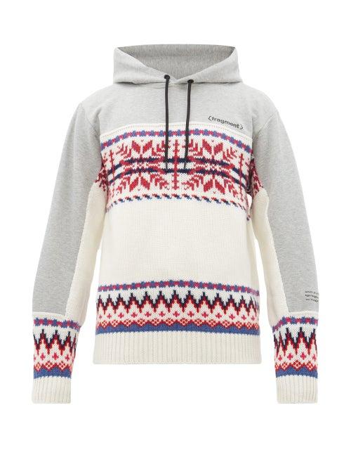 Matchesfashion.com 7 Moncler Fragment - Intarsia Wool Blend And Jersey Hooded Sweatshirt - Mens - White Multi