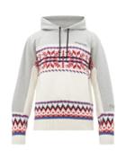 Matchesfashion.com 7 Moncler Fragment - Intarsia Wool Blend And Jersey Hooded Sweatshirt - Mens - White Multi