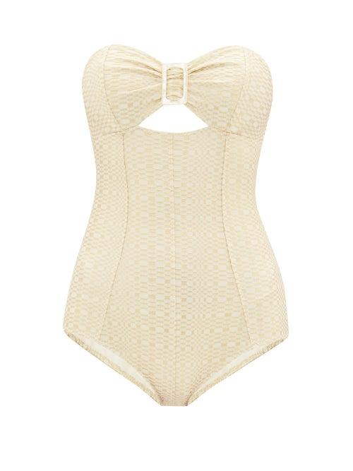 Matchesfashion.com Lisa Marie Fernandez - Buckled Bandeau Seersucker Swimsuit - Womens - Cream Gold