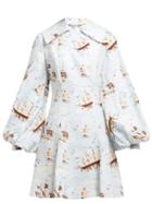 Matchesfashion.com Emilia Wickstead - Marina Ship Print Mini Dress - Womens - Blue Print