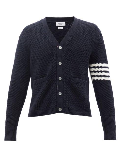Thom Browne - Four Bar Moss-stitch Cotton-blend Cardigan - Mens - Navy