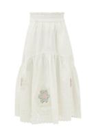 Sea - Violette Floral-appliqu Broderie Anglaise Skirt - Womens - White