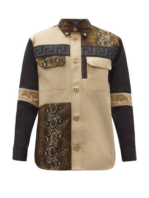 Matchesfashion.com Versace - Patchwork Cotton-twill Shirt - Mens - Brown