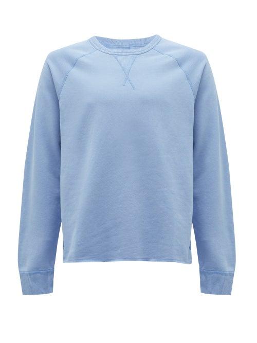 Matchesfashion.com Albam - Raw-hem Cotton-blend Sweatshirt - Mens - Light Blue