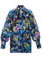 Etro - X Harris Reed Upcycled Silk-blend Pussy-bow Blouse - Womens - Blue Multi
