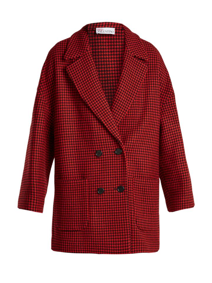 Redvalentino Double-breasted Hound's-tooth Wool-blend Coat