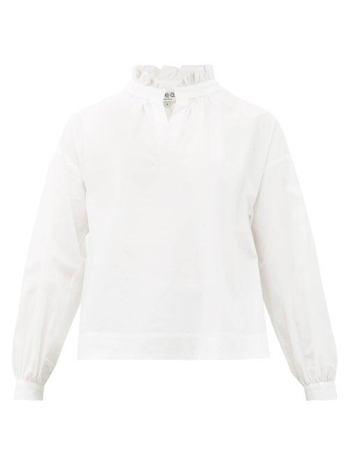 Matchesfashion.com Sea - Penny Ruffled-neck Cotton-blend Blouse - Womens - White