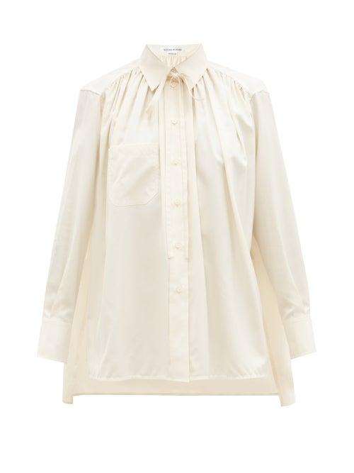 Matchesfashion.com Victoria Beckham - Stepped-hem Gathered Silk-charmeuse Blouse - Womens - White