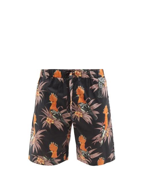 Mens Basics Desmond & Dempsey - Marginata Bird-print Cotton-poplin Pyjama Shorts - Mens - Black Multi