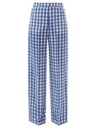 Jacquemus - High-waist Gingham Wide-leg Trousers - Womens - Navy Multi