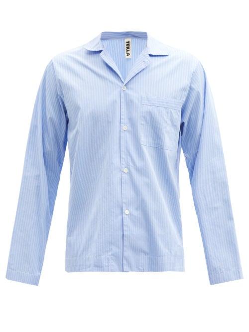 Mens Basics Tekla - Striped Organic Cotton-poplin Pyjama Top - Mens - Blue White