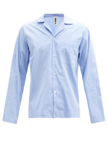 Mens Basics Tekla - Striped Organic Cotton-poplin Pyjama Top - Mens - Blue White