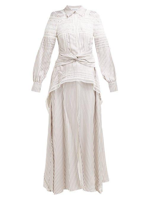 Matchesfashion.com Self-portrait - Guipure Lace Striped Satin Shirtdress - Womens - Blue White