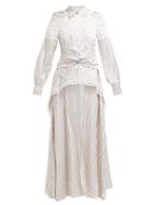 Matchesfashion.com Self-portrait - Guipure Lace Striped Satin Shirtdress - Womens - Blue White