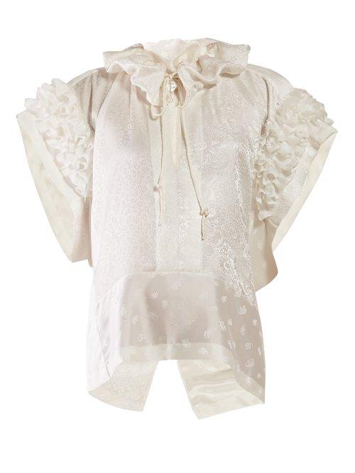 Matchesfashion.com Chlo - Ruffled Paisley Jacquard Silk Blouse - Womens - White