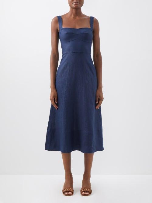 Saloni - Rachel Linen Dress - Womens - Navy
