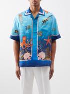 Casablanca - Ocean-print Silk Cuban-collar Shirt - Mens - Multi
