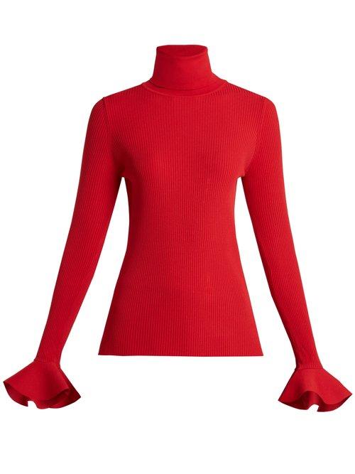 Matchesfashion.com Valentino - Ribbed Knit Roll Neck Sweater - Womens - Red