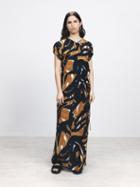 Raey - Woodblock-print Gathered-sleeve Silk Dress - Womens - Brown Print