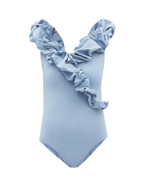 Ladies Beachwear Maygel Coronel - Cande Ruffled Swimsuit - Womens - Light Blue