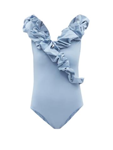Ladies Beachwear Maygel Coronel - Cande Ruffled Swimsuit - Womens - Light Blue