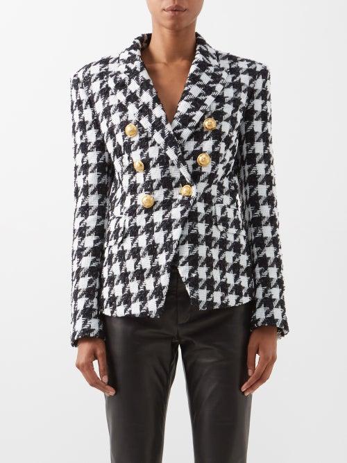 Balmain - Houndstooth-check Tweed Blazer - Womens - Black White