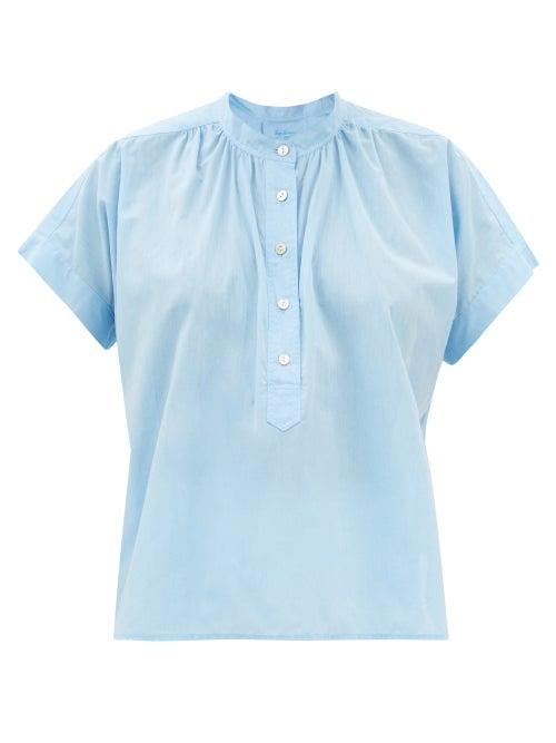 Loup Charmant - Montego Half-buttoned Organic-cotton Shirt - Womens - Light Blue
