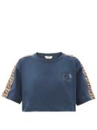 Matchesfashion.com Fendi - Logo-jacquard Stripe Cotton-jersey Cropped T-shirt - Womens - Navy