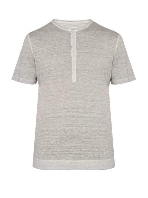 Matchesfashion.com 120% Lino - Henley Linen Jersey T Shirt - Mens - Grey