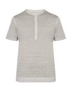 Matchesfashion.com 120% Lino - Henley Linen Jersey T Shirt - Mens - Grey